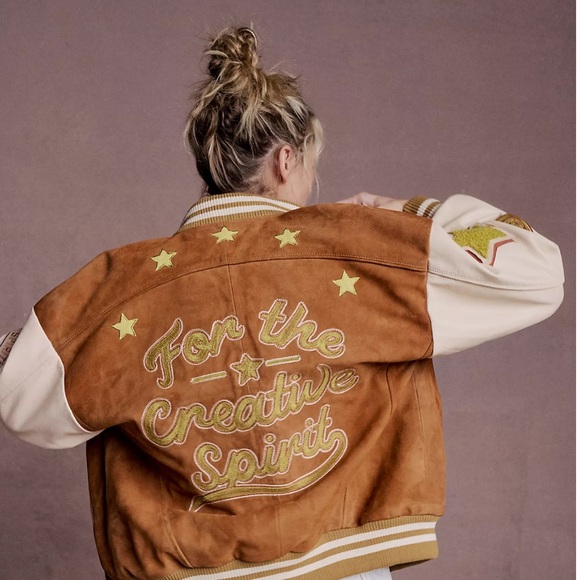 Free People For The Creative Spirit Leather Vintage Style Bomber Jacket - Picture 5 of 16